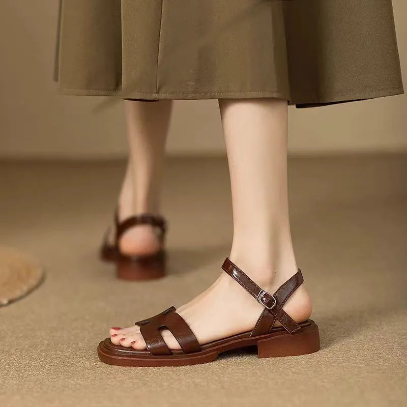 Eleonora Strappy Ankle Sandals – Women’s Square Heel Slip-Ons