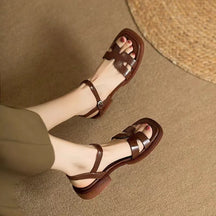 Eleonora Strappy Ankle Sandals – Women’s Square Heel Slip-Ons